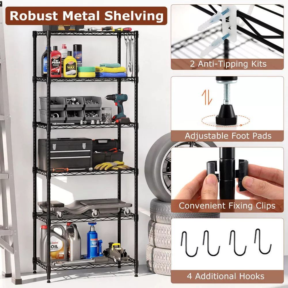 Estantería metálica de 6 niveles, capacidad de 408 kg -Costway - Imagen 3