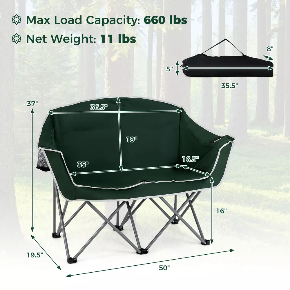 Silla de camping doble con reposabrazos, portavasos y bolsa de transporte -Costway - Imagen 5