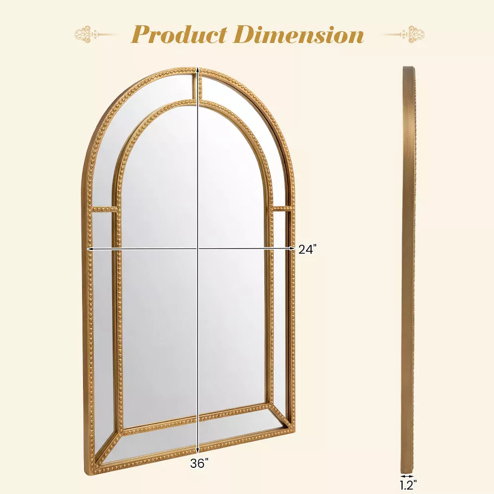 Espejo de pared arqueado con marco dorado de 36" x 24" -Costway - Imagen 6