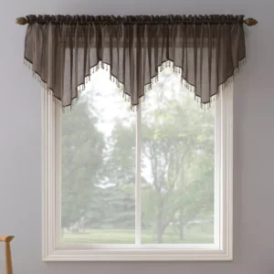 Cortina de 130cm x 61cm de voile arrugado y borlas con cuentas color cocoa -No. 918