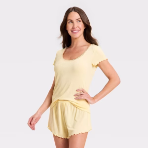 Conjunto de pijama de 2 piezas para dama talla S, color amarillo  -Auden