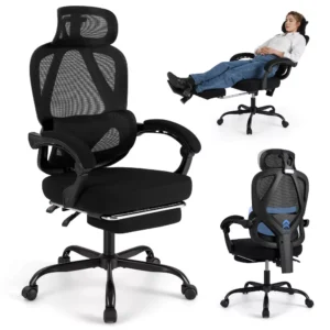Silla de oficina ergonómica con reposapiés retráctil y respaldo reclinable - Costway