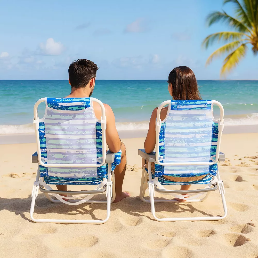 Par de sillas de playa plegables reclinables, con almohada para la cabeza, color azul -Costway - Imagen 7