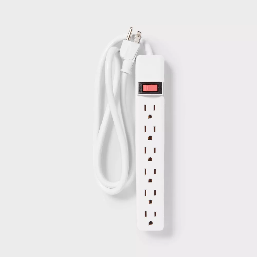 Regleta de enchufes de interior de 1 m con 6 tomas, color blanco - Dealworthy