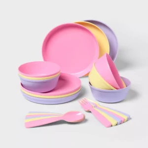 Juego de vajilla de plástico para niñas de 24 piezas