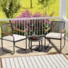 Juego de muebles para exterior de 3 piezas: Mesa redonda, dos sillas con reposabrazos y cojines -Costway
