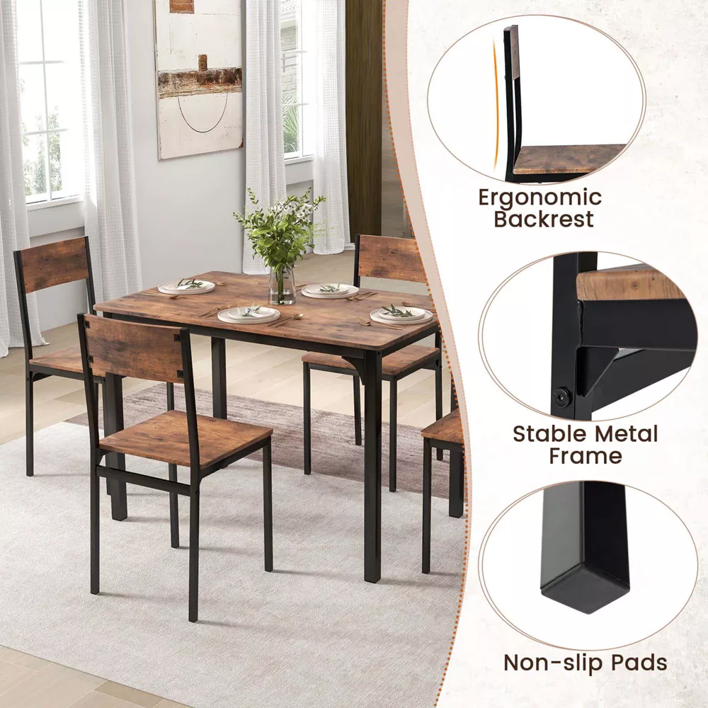 Juego de comedor de 5 piezas, estilo industrial -Costway - Imagen 2