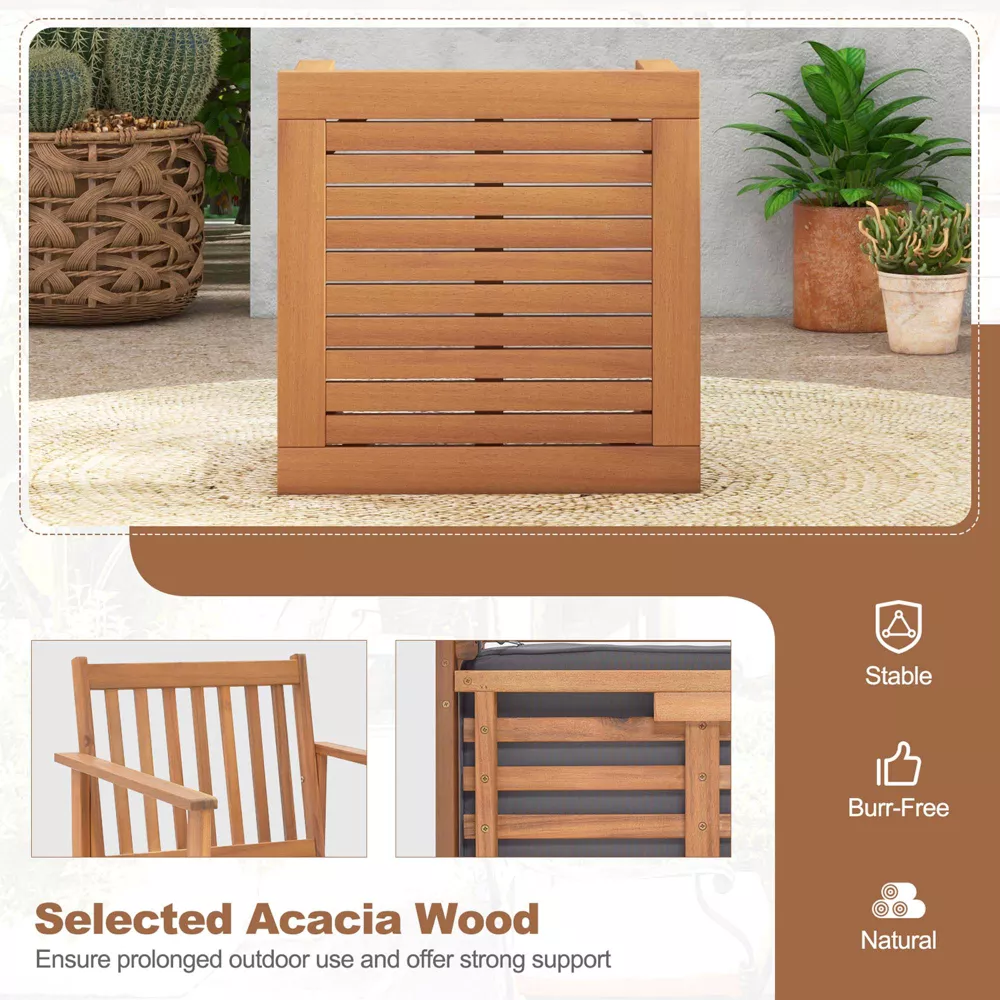 Juego de 3 piezas: sillas y mesa de centro de madera de acacia con cojines, color gris -Costway - Imagen 3