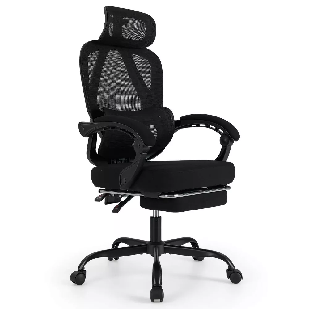 Silla de oficina ergonómica con reposapiés retráctil y respaldo reclinable - Costway - Imagen 2