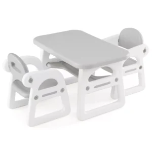 Juego de mesa y sillas infantiles de 3 piezas con bloques de construcción, color gris -Costway