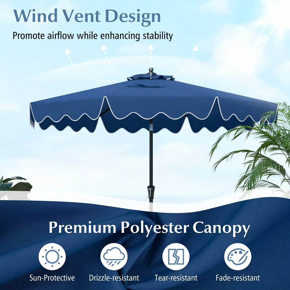 Sombrilla de 9 pies con dos niveles y toldo protector solar, color azul marino -Costway - Imagen 6