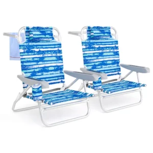 Par de sillas de playa plegables reclinables, con almohada para la cabeza, color azul -Costway