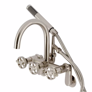 Grifo para tina de pared ajustable de 7 pulgadas, manija moleteada y ducha de mano -Kingston Brass