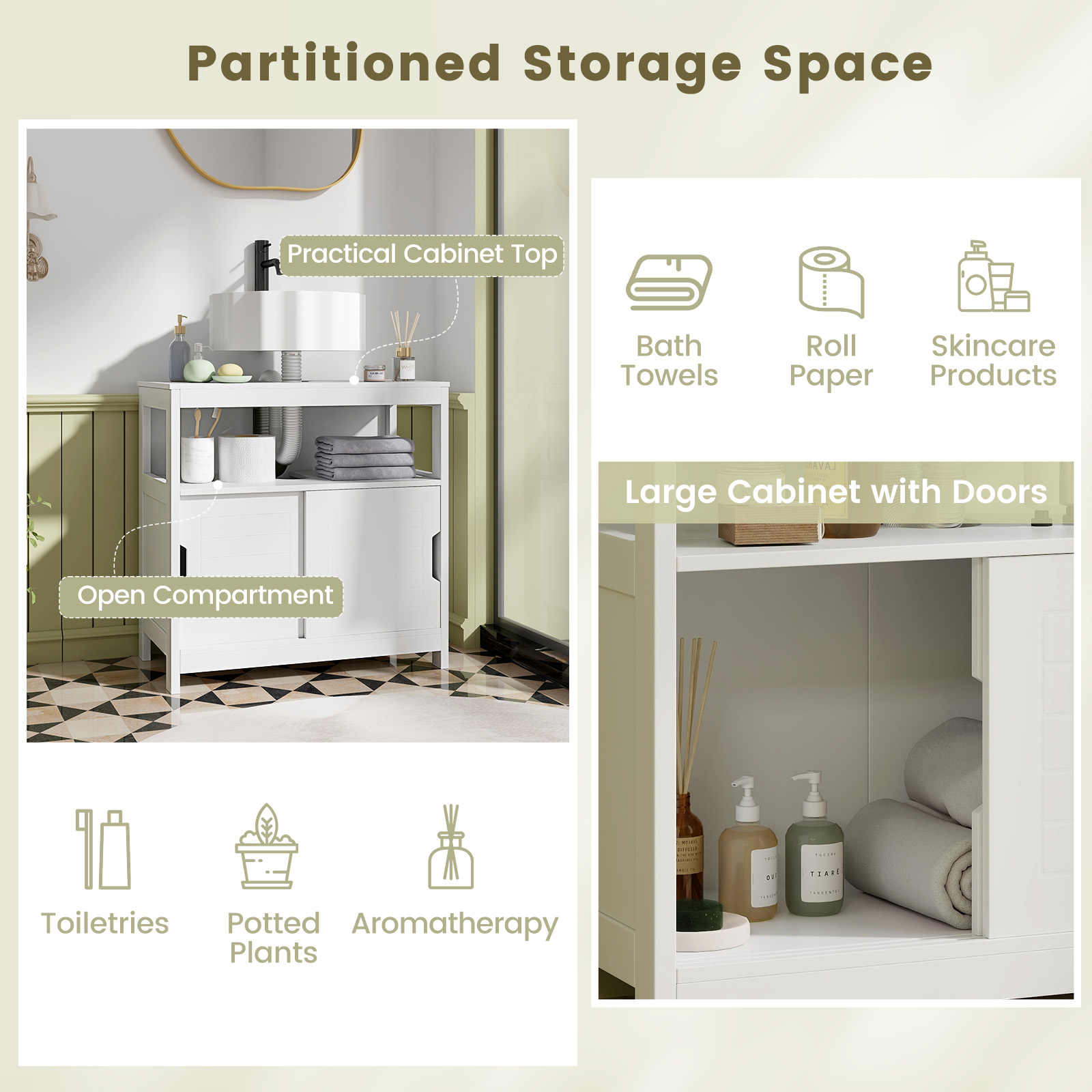 Mueble de almacenamiento para baño color blanco -Costway - Imagen 3