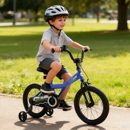 Bicicleta para niños de 16 pulgadas con casco y protección, color azul oscuro -Costway - Imagen 3