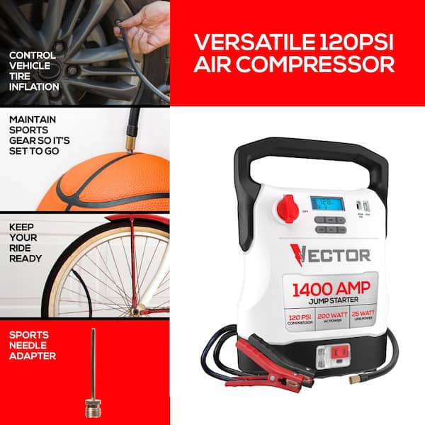 Arrancador de batería de 1400 amperios, compresor, USB y alimentación de CA -VECTOR - Imagen 5