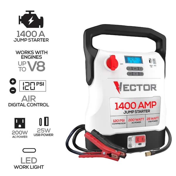 Arrancador de batería de 1400 amperios, compresor, USB y alimentación de CA -VECTOR - Imagen 2