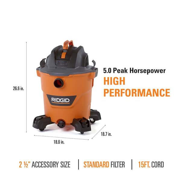 Aspiradora industrial de 12 galones, 5.0 HP de potencia máxima para uso en seco y húmedo -RIDGID - Imagen 4
