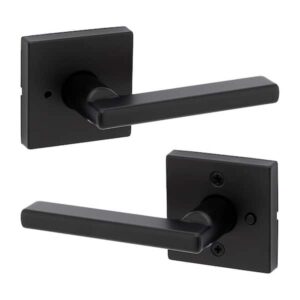Manija de puerta negra mate para dormitorio/baño con cerradura - Kwikset