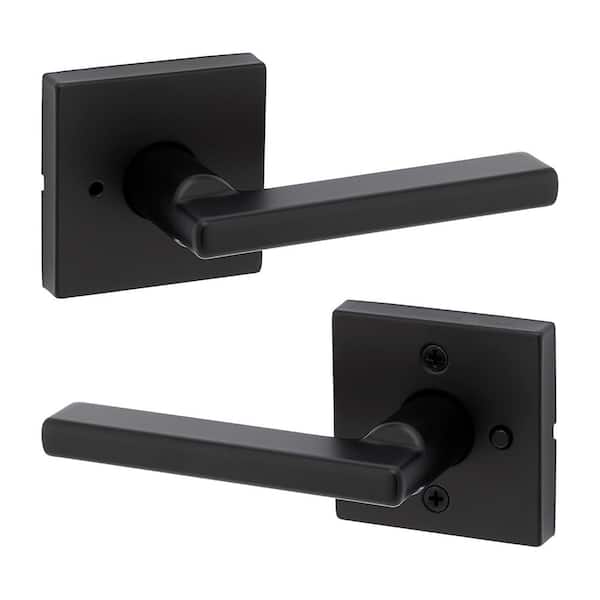 Manija de puerta negra mate para dormitorio/baño con cerradura - Kwikset
