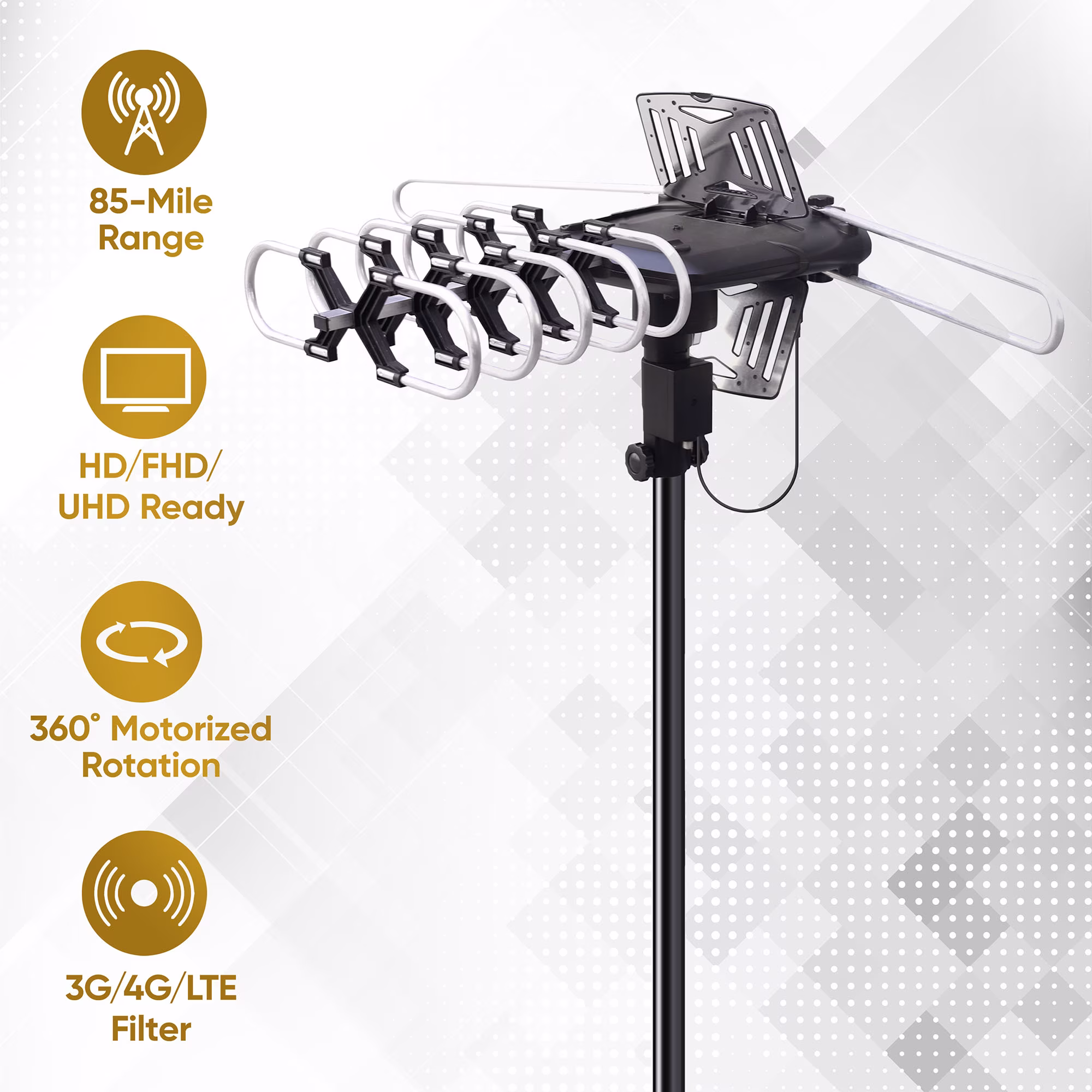 Antena de TV para exterior con poste de montaje, alcance de 85 millas -Onn - Imagen 8