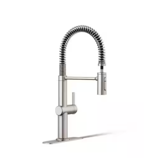 Llave de cocina con rociador extraíble en acero inoxidable brillante plateado -Clarus