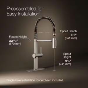 Alternative view of Llave de cocina con rociador extraíble en acero inoxidable brillante plateado -Clarus