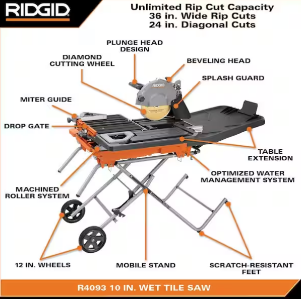 Sierra para loseta de 15 amperios y 10 pulgadas con soporte portátil - RIDGID - Imagen 2