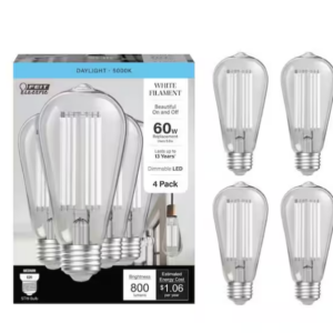 Paquete de 4 bombillas LED regulables de 60 Watt, vidrio transparente -Feit Electric