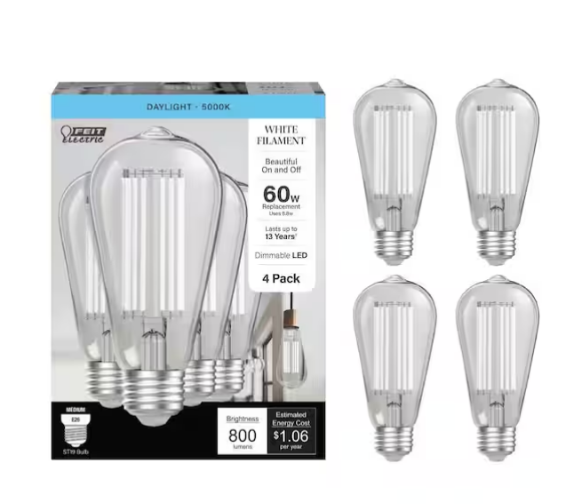 Paquete de 4 bombillas LED regulables de 60 Watt, vidrio transparente -Feit Electric
