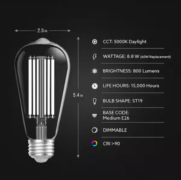 Paquete de 4 bombillas LED regulables de 60 Watt, vidrio transparente -Feit Electric - Imagen 3