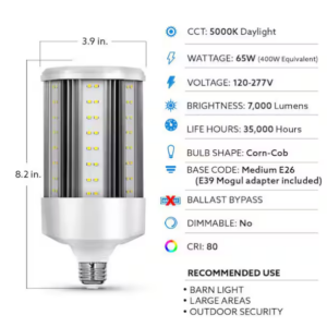Alternative view of Bombilla LED de alta luminosidad, con base E26 (mediana) y adaptador E39 (mogul) -Feit Electric