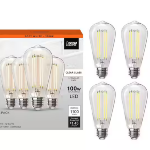 Paquete de 4 bombillas LED regulable de filamento recto, luz blanca cálida -Feit Electric