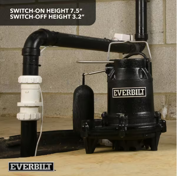 Bomba de sumidero de hierro fundido de 1/2 HP - Everbilt - Imagen 7