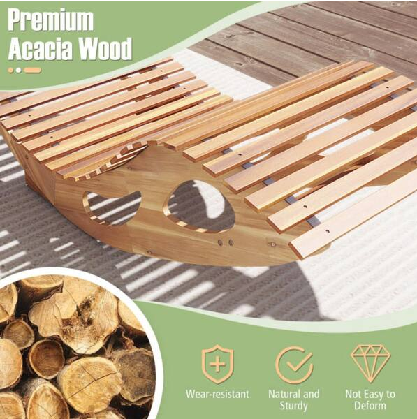 Silla mecedora para exterior de madera de acacia con asiento ergonómico curvo -Kadehome - Imagen 3