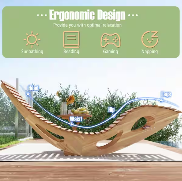 Silla mecedora para exterior de madera de acacia con asiento ergonómico curvo -Kadehome - Imagen 4