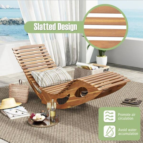Silla mecedora para exterior de madera de acacia con asiento ergonómico curvo -Kadehome - Imagen 5