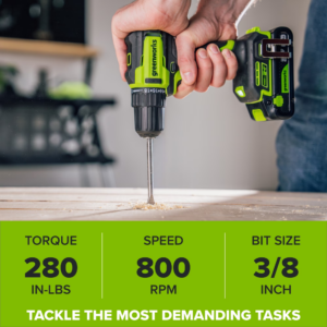 Alternative view of Taladro/Atornillador sin escobillas de 24V 3/8" con batería USB-C -Greenworks