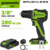 Taladro/Atornillador sin escobillas de 24V 3/8" con batería USB-C -Greenworks