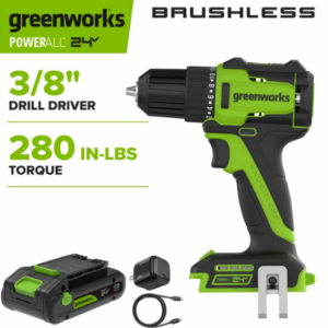 Taladro/Atornillador sin escobillas de 24V 3/8" con batería USB-C -Greenworks