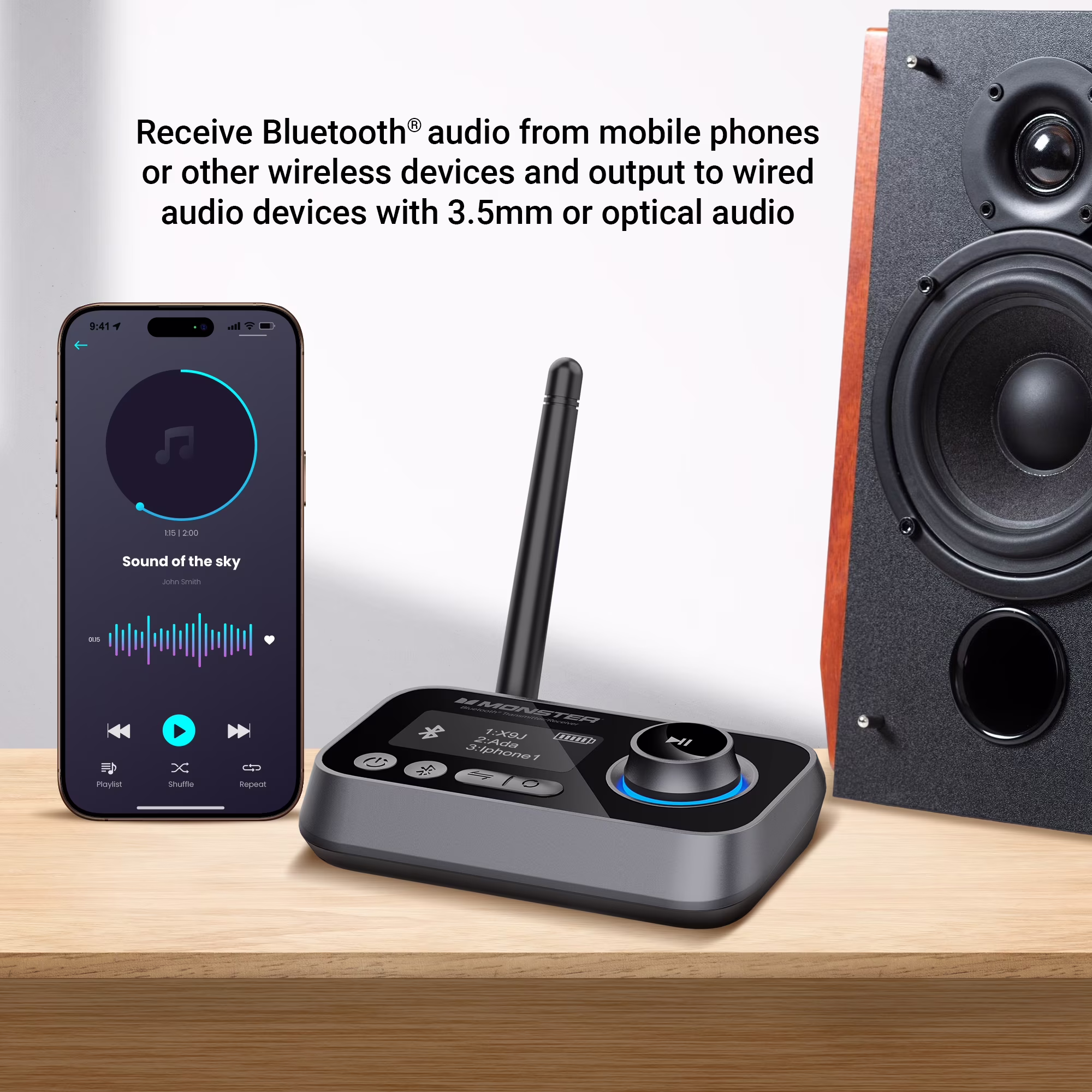 Receptor/Transmisor inalámbrico bluetooth, compatible con dispositivos giratorios -Monster - Imagen 8