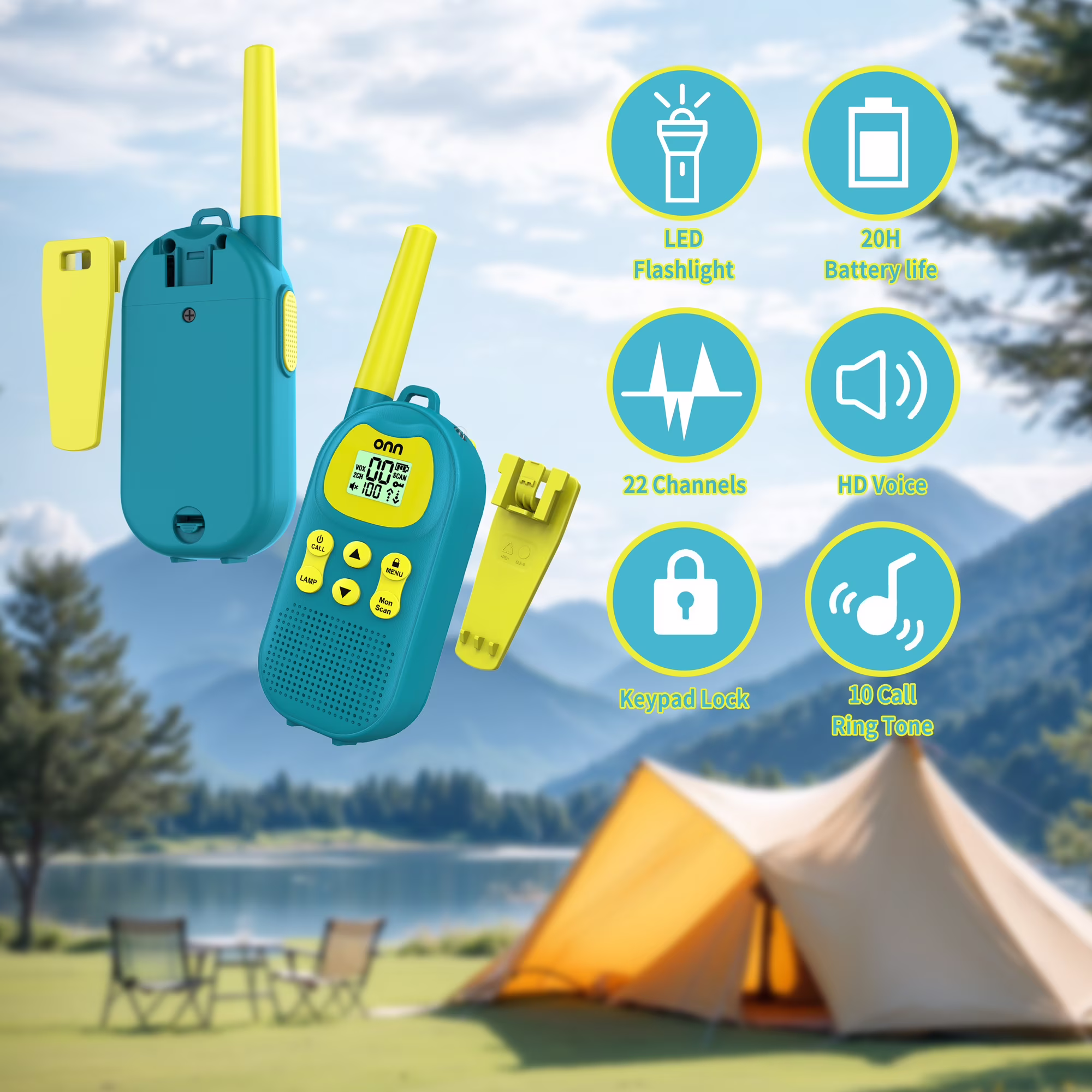 Par de Walkie Talkies para niños de hasta 16 millas de alcance, 22 canales con linterna -Onn - Imagen 4