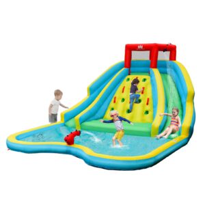 Brincolín acuático inflable de doble tobogán con muro de escalada para exterior -Costway