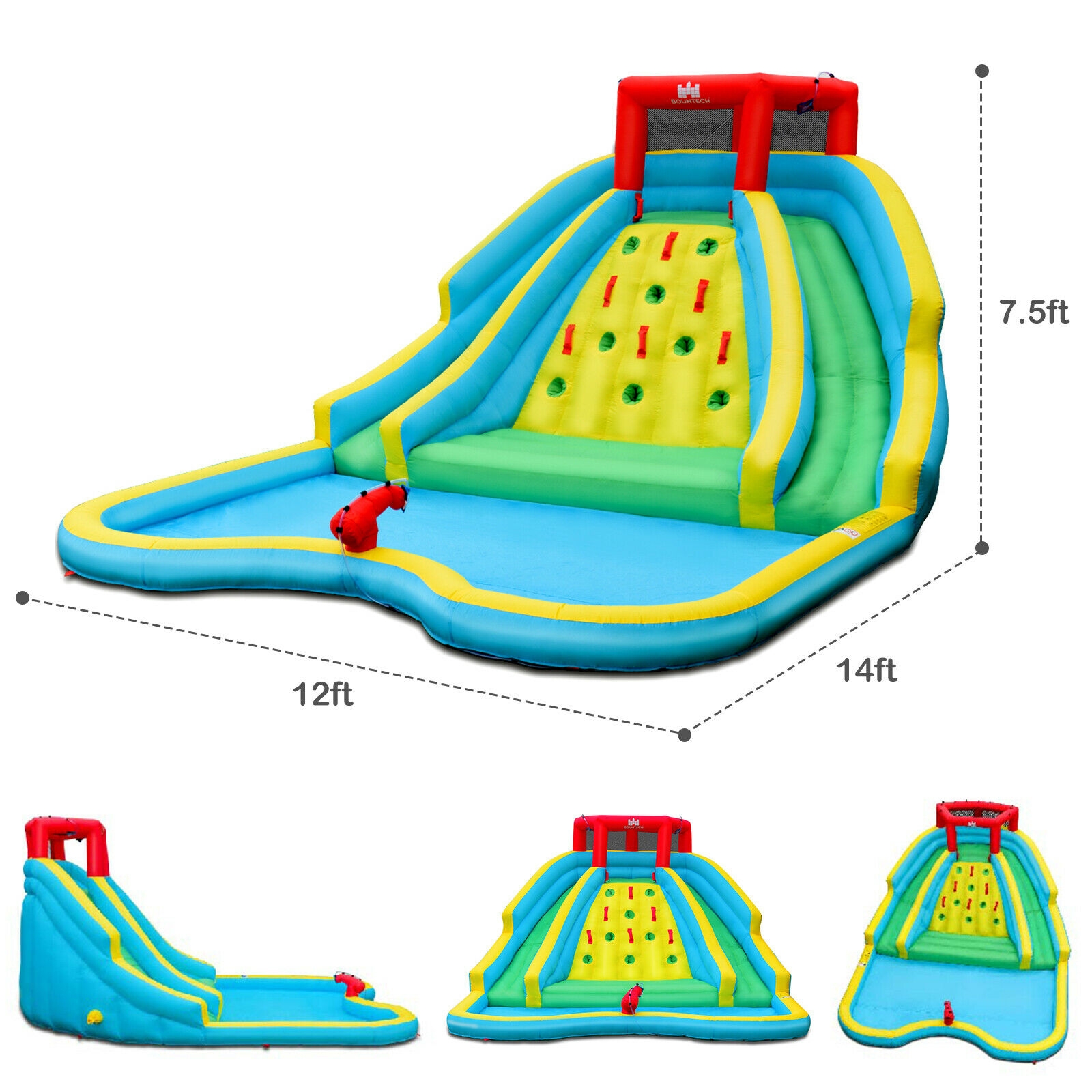 Brincolín acuático inflable de doble tobogán con muro de escalada para exterior -Costway - Imagen 11