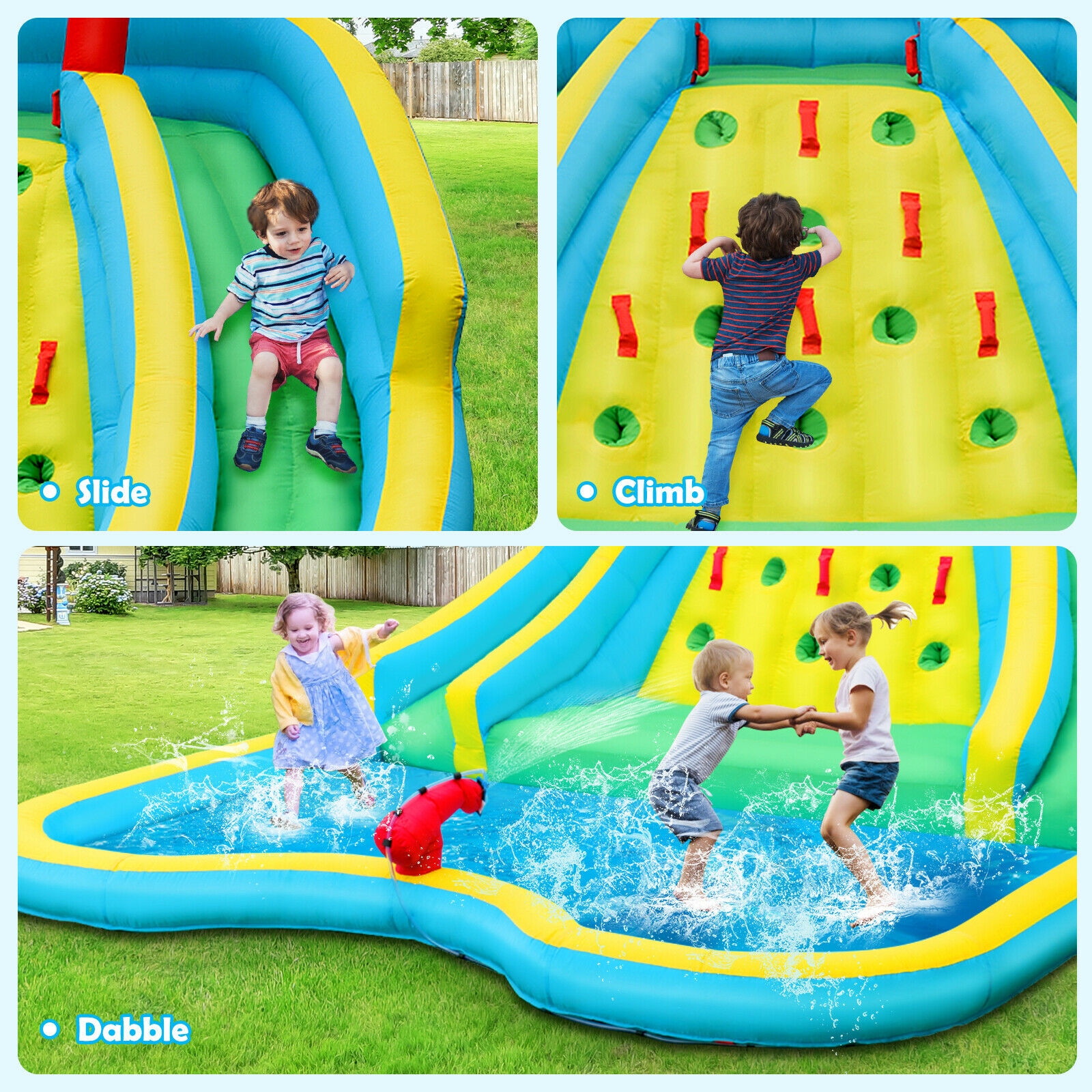 Brincolín acuático inflable de doble tobogán con muro de escalada para exterior -Costway - Imagen 6
