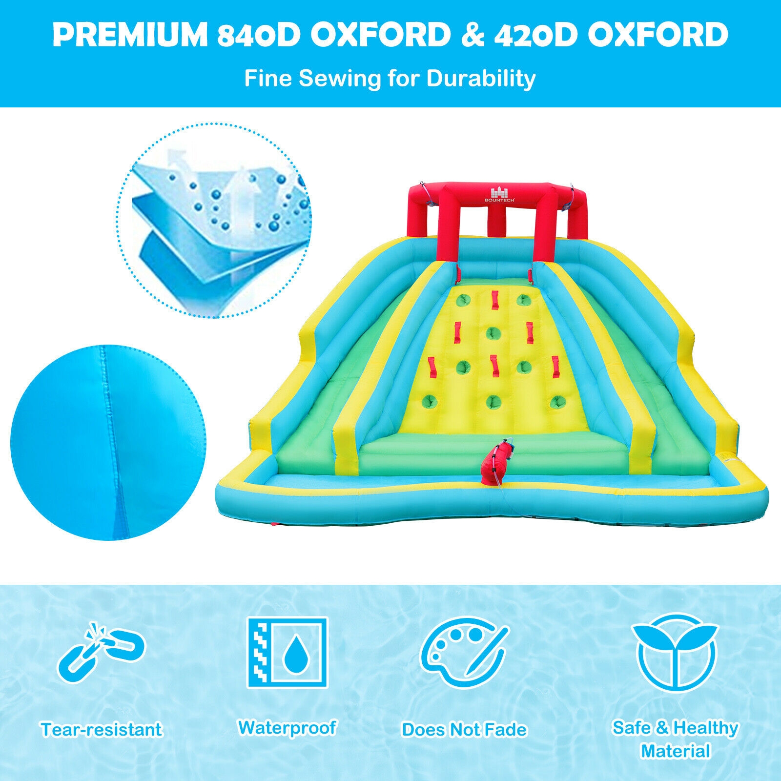 Brincolín acuático inflable de doble tobogán con muro de escalada para exterior -Costway - Imagen 7