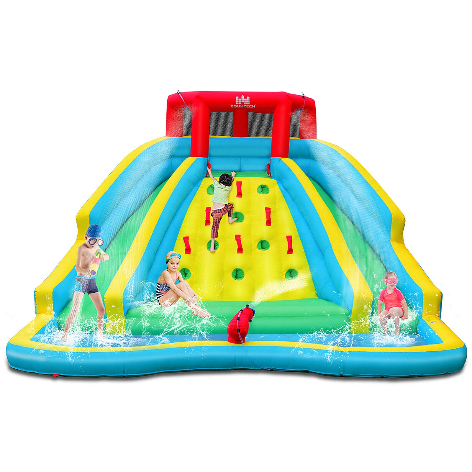 Brincolín acuático inflable de doble tobogán con muro de escalada para exterior -Costway - Imagen 10