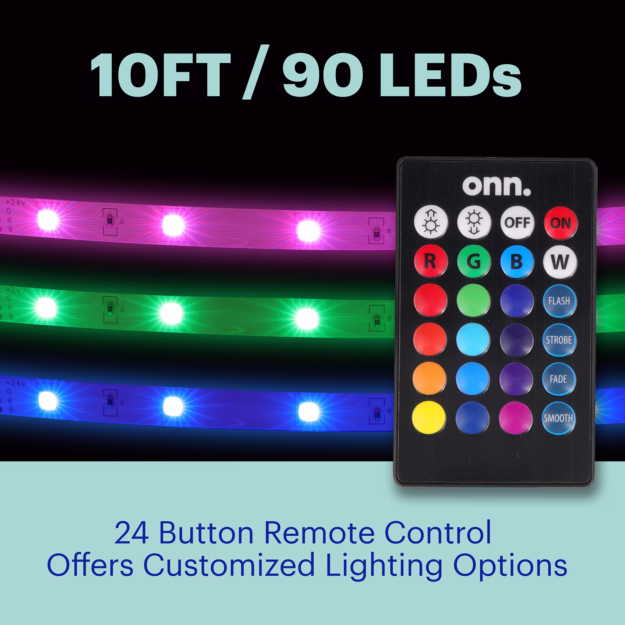Tira de luz LED multicolor con control remoto de 10 pies -Onn - Imagen 4