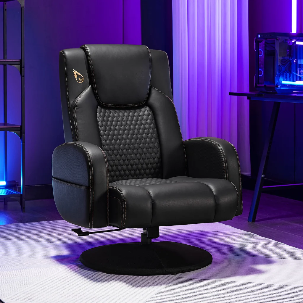 Silla de oficina con base giratoria, color negro y dorado -DPS Centurion
