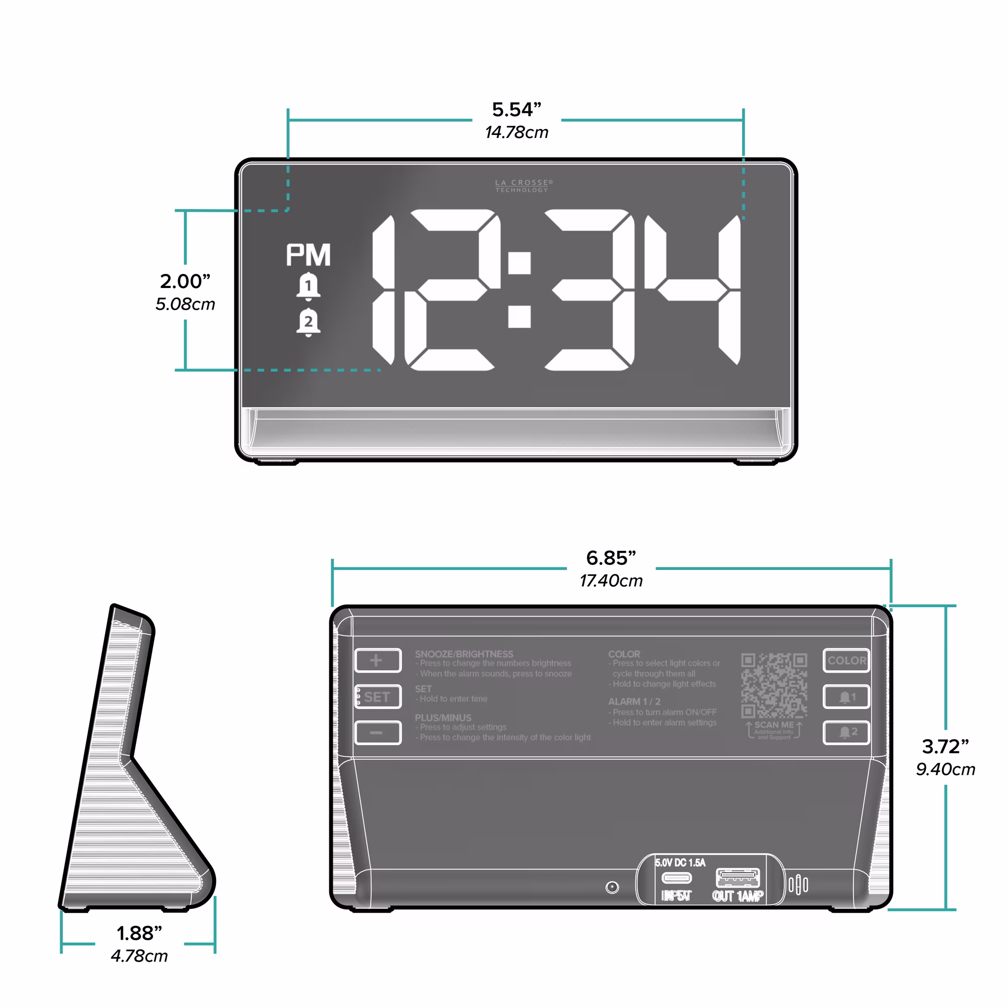 Reloj despertador digital con cambio de color -La Crosse - Imagen 2